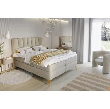 Postel Boxspring postel s úložným prostorem s matrací a topperem 200x200 Lexi Barva: Světlá béžová