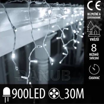 LED trubice Vánoční LED světelná záclona vnější - programy - časovač - 900LED - 30M Studená Bílá