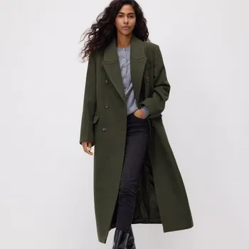 Reserved - Dvouřadý kabát s vlnou - zelená - 724HD-87M - 724HD-87M-L