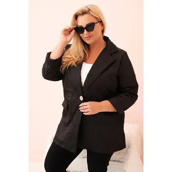 Kesi Dámská bunda Plus Size prošívaná s límcem a knoflíkem - výprodej Barva: Černá, Velikost: UNI