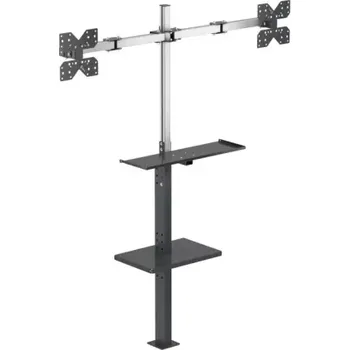 Dílenský stůl Vertikální stojan s přihrádkou, s poličkou a dvěma držáky na monitor