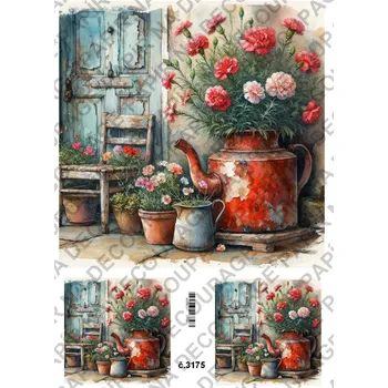 Umělecký papír Rýžový a soft papír na decoupage - Zápraží vintage - KB3175 Materiál: Soft, Rozměr: A4