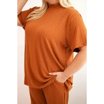 Kesi Dámský komplet Plus Size 3-dílný camelový Kesi hořčicová 3431556