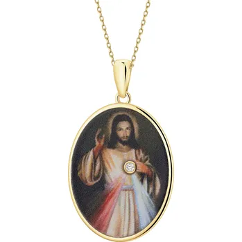 Přívěsek Zlatý přívěsek s briliantem - medailonek s podobiznou Krista - 0,01 ct - ryzost 585 - 240.128