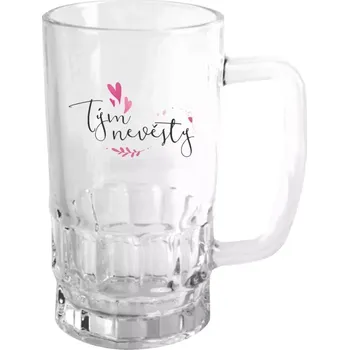 Sklenice Půllitr Tým nevěsty - srdíčka a lístečky