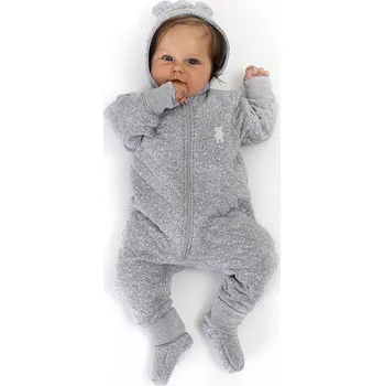 Kojenecká kombinéza Dětský overal s kapucí s ušima Mimi Medvídek bavlněný zateplený šedý LORITA Velikost: 56