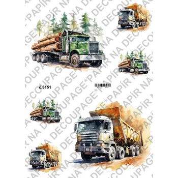 Umělecký papír Rýžový a soft papír na decoupage - Stavební stroje - KB3151 Materiál: Soft, Rozměr: A4