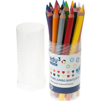 Kresba EDU3 Prime Jumbo trojhranné pastelky P18, tuha 6,25 mm, 18 barev v kulaté plastové dóze