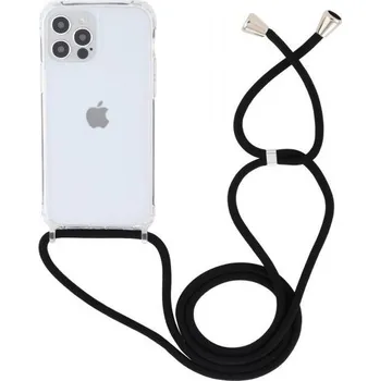 Pouzdro na mobilní telefon Transparentní kryt se šňůrkou pro iPhone 14 Pro Max - černý