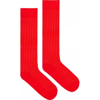Ponožky podkolenky bavlněné červené se žlutými proužky velikost 42-46 unisex