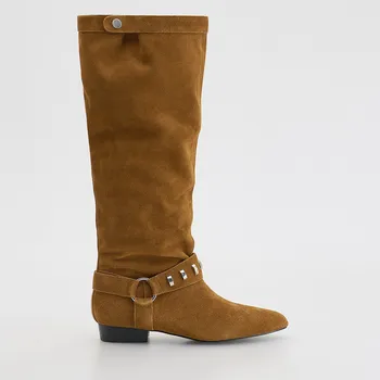 Dámské kozačky Reserved - Semišové kozačky - tmavě hnědá - 017FG-89X - 017FG-89X-39