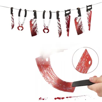 Halloweenská girlanda – Nástroje – Krvavá pila, NŮŽ, zkrvavené, 200 cm
