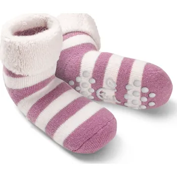 Fellhof Dětské vlněné ponožky s protiskluzem Růžový proužek Velikost: 31-34