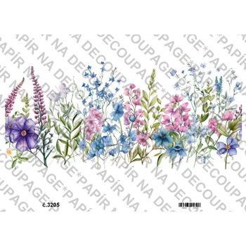 Umělecký papír Rýžový a soft papír na decoupage - Květinové bordury - KB3205 Materiál: Soft, Rozměr: A4