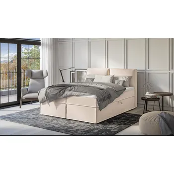 Postel Boxspring postel s úložným prostorem,matrací a topperem 160x200 Jake Barva: Světle Béžová
