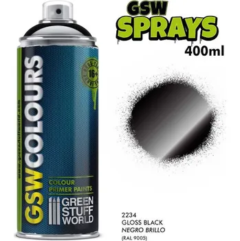 Modelářská barva Green Stuff World Black Gloss Spray Paint 400ml (Green Stuff World)