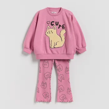 Dívčí mikina Reserved - Bavlněná souprava s potiskem - růžová - 331FA-30M - 331FA-30M-98