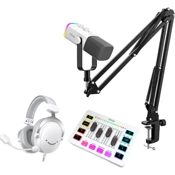 Klasická kytara Živý audio mixážní pult k PC s RGB podsvícením, změnou hlasu, zvukovými efekty, redukcí šumu, XLR mikrofonem a headsetem bílá