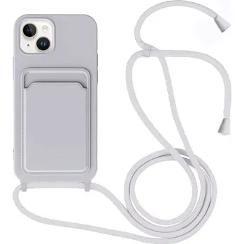 Pouzdro na mobilní telefon Silikonový kryt se šňůrkou a kapsou na karty pro iPhone 13 - šedý