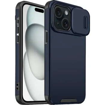 Pouzdro na mobilní telefon Matný kryt s posuvnou krytkou kamery pro iPhone 15 - tmavě modrý