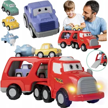 autíčko SADA AUTÍČEK NÁKLADNÍ AUTO TIR AUTOPŘEPRAVNÍK pohon + 4 AUTÍČKA