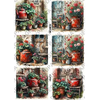 Umělecký papír Rýžový a soft papír na decoupage - Zápraží vintage - KB3181 Materiál: Soft, Rozměr: A4