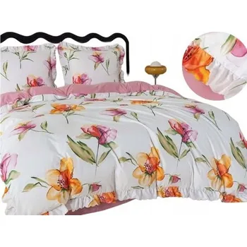 Povlečení Luxusní Povlečení 160x200 s Volány 3 Dílné Mikrovlákno Květinový Vzor