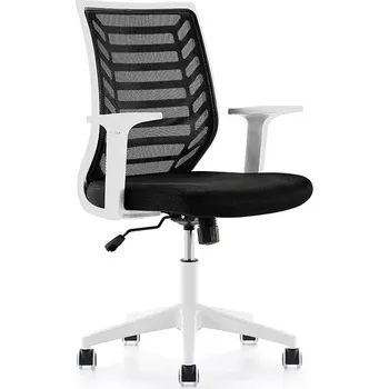Kancelářská židle Rocada 907W-4, černý látkový sedák, černé síťované opěradlo, bílá konstrukce, nastavitelné područky