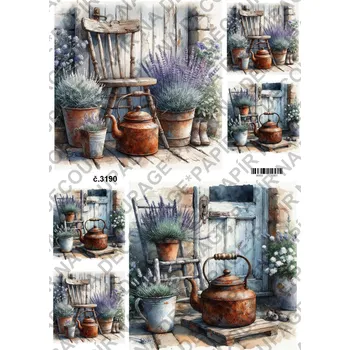 Umělecký papír Rýžový a soft papír na decoupage - Zápraží vintage - KB3190 Materiál: Soft, Rozměr: A4