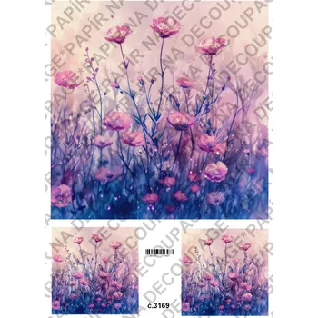 Umělecký papír Rýžový a soft papír na decoupage - Květinový - KB3169 Materiál: Soft, Rozměr: A4