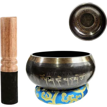 Klasická kytara Sada tibetských zpívajících misek 14.5 cm s tibetským písmem koženým úderníkem a polštářem pro meditaci jógu relaxaci léčení čaker i modlitbu