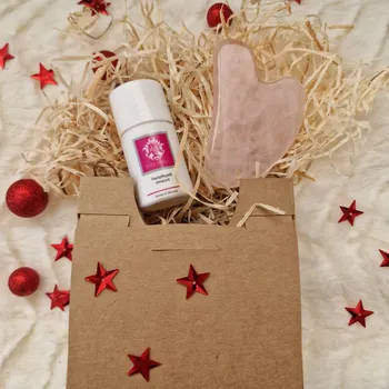 Koupelová sůl GUA SHA Dárková sada na masáž obličeje Růženín s olejíčkem