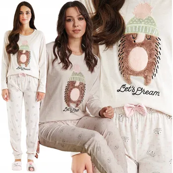 Dámské pyžamo Krásné Pohodlné Dámské Pyžamo s Roztomilým Ježkem XL Antea Béžové