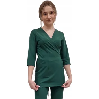 Dámská tunika Zavinovací sako, tunika lahvově zelená basic premium 3/4 rukáv vel. S