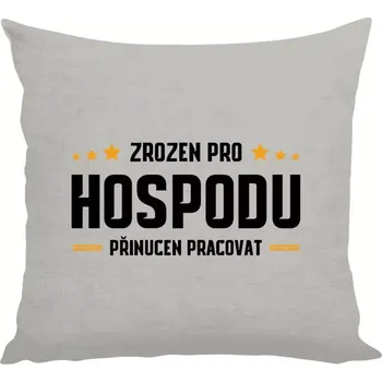 Polštář Polštář lněný 40x40 cm Zrozen pro hospodu, přinucen pracovat