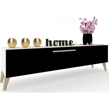 Komoda TV stolek / Komoda Simply Bílá Černá Matná, Skandinávské nohy z buku, 160 cm
