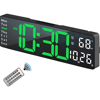 Hodiny LED DIGITÁLNÍ HODINY S DÁLKOVÝM OVLÁDÁNÍM, BUDÍKEM, STOPKAMI, MINUTKOU A NASTAVENÍM JASU - ZELENÉ