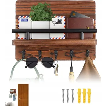 Věšák VĚŠÁK NA KLÍČE DŘEVĚNÝ 5 HÁKŮ NA KLÍČE PENĚŽENKU DOKUMENTY DOPISY