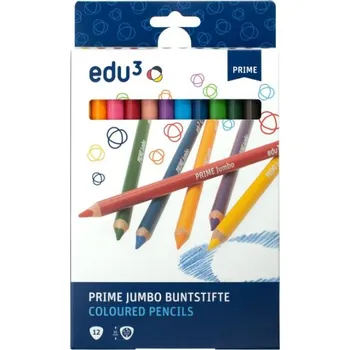 Kresba EDU3 Prime Jumbo trojhranné pastelky K12, tuha 6,25 mm, 12 barev v papírové krabičce