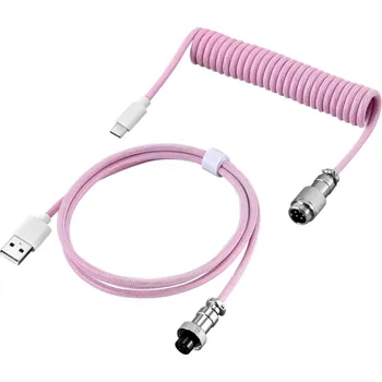 Datový kabel USB-C na USB-A kabel 3m s aviator konektorem pro mechanickou klávesnici Odpojitelný design Odolný opletený vodič Herní příslušenství růžová