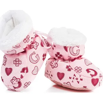 Capáčky Růžové capáčky papuče pro malou holčičku zateplené kožešinou, velikost 0-6 m