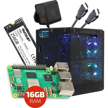 Stolní počítač Sada s Raspberry Pi 5 (16GB RAM), Pironman 5 Max + 256GB SSD