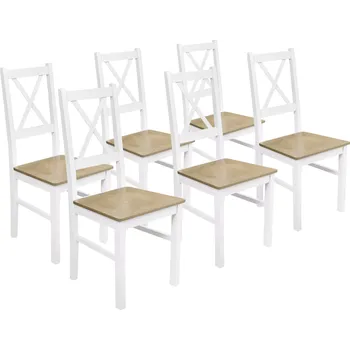 Jídelní židle Sada 6x dřevěná židle NIL10D Bílá/Dub Grandson