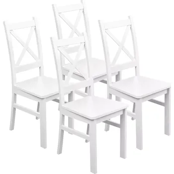 Jídelní židle Sada 4x dřevěné židle KRT Bílá/Bílá