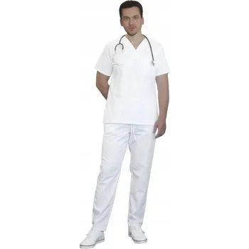 Zdravotnický oděv Elastický lékařský komplet pro muže, bílý, velikost S