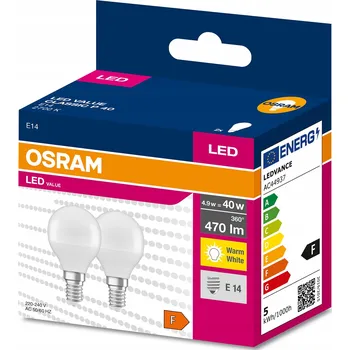Žárovka 2x LED žárovka E14 kulička 4,9W = 40W 3000K Osram