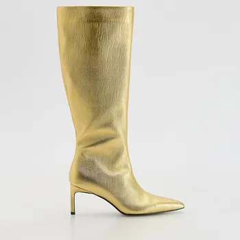 Dámské kozačky Reserved - Kožené kozačky s jehlovým podpatkem - zlatý - 010IJ-GLD - 010IJ-GLD-37