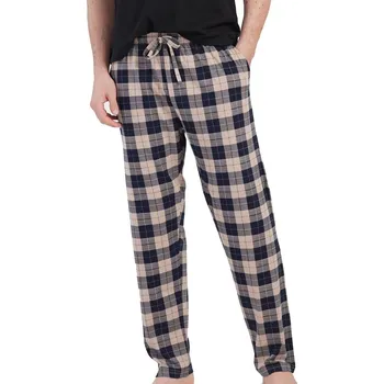 Pánské pyžamo Pánské pyžamové kalhoty béžové a modře kárované pro plnoštíhlé 1XL-4XL 1P1978 béžová 3xl