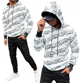 Pánská mikina PÁNSKÁ MIKINA MIKINA DRESOVÁ S KAPUCÍ POTISK BÍLÁ BX5753 - XL