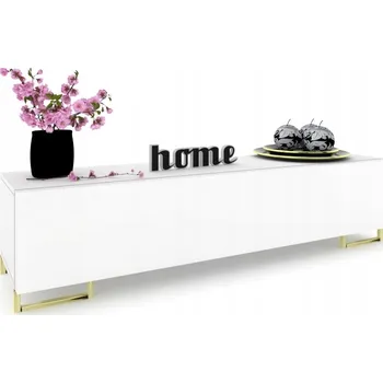 Komoda TV stolek / Komoda SIMPLY, bílá matná, kovové nohy zlaté, 160 cm